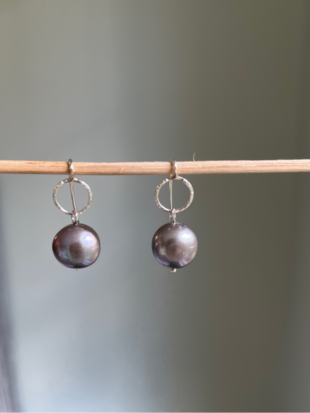 Dark Iridescent Pearls in Sterling Silver Earrings